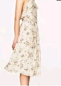 Zara Beige Floral Midi Dress Speghetti Straps mothers day wedding Kentucky derby